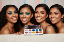 Load image into Gallery viewer, Makeup palette with color swatches on a black background
